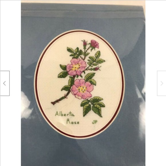 Alberta Wild Rose Finished Cross Stitch Picture Completed 8"x9.75" Mat Size - Picture 6 of 6
